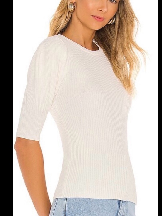 Frame Denim Tops - FRAME Denim White Ribbed Short-Sleeve Crewneck Top